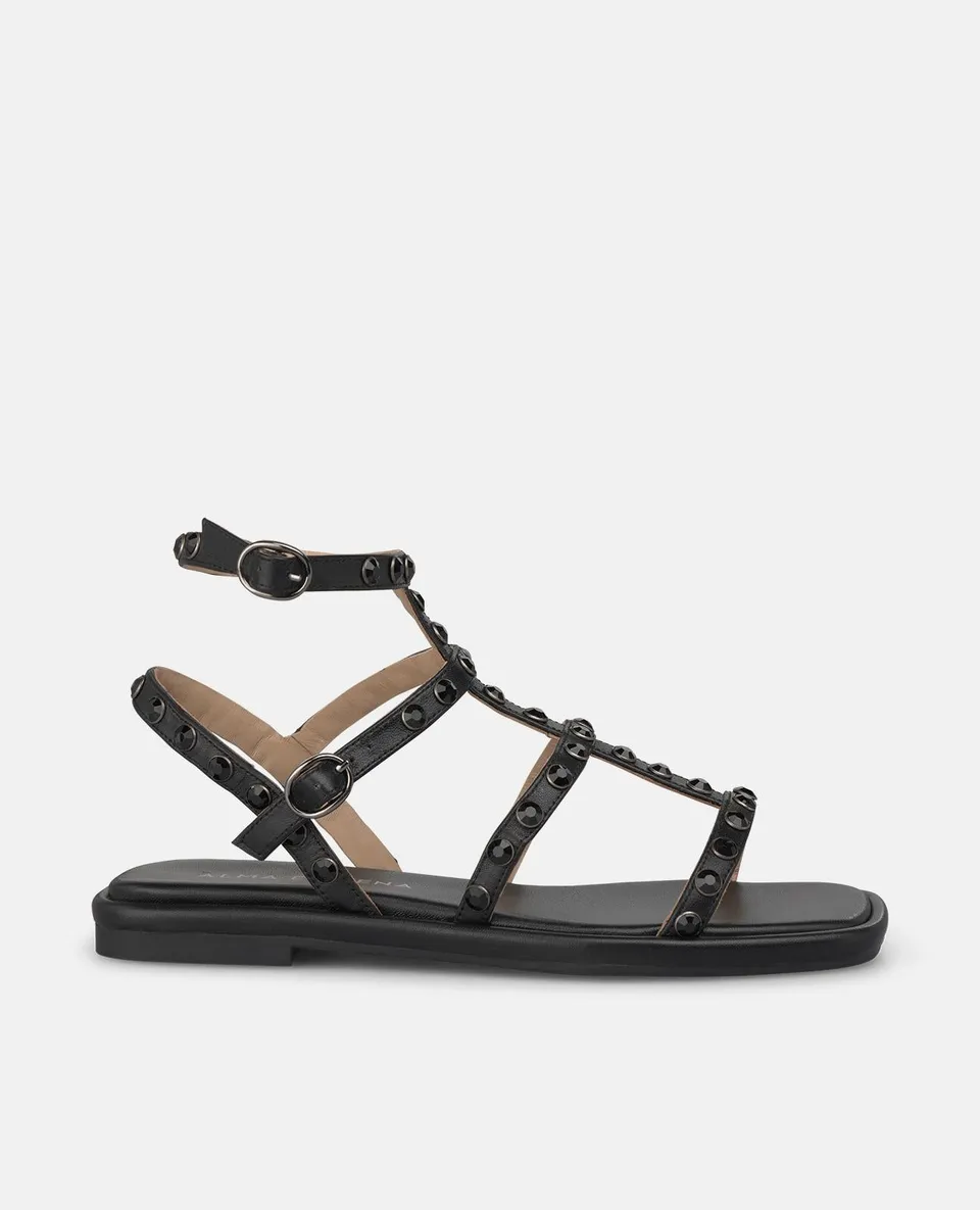 alma-en-pena-griechische-flachsandalen-schwarz-mit-nieten-1-cm-absatz image 1