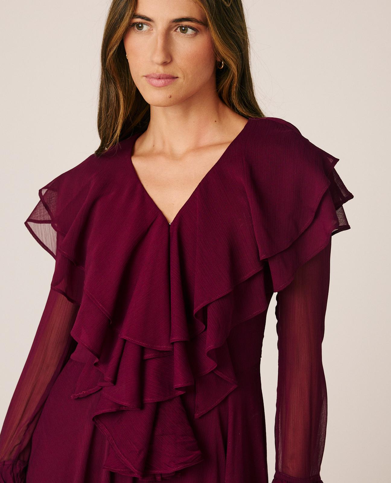 alma-en-pena-langes-chiffonkleid-mit-r-schen-bordeaux image 6