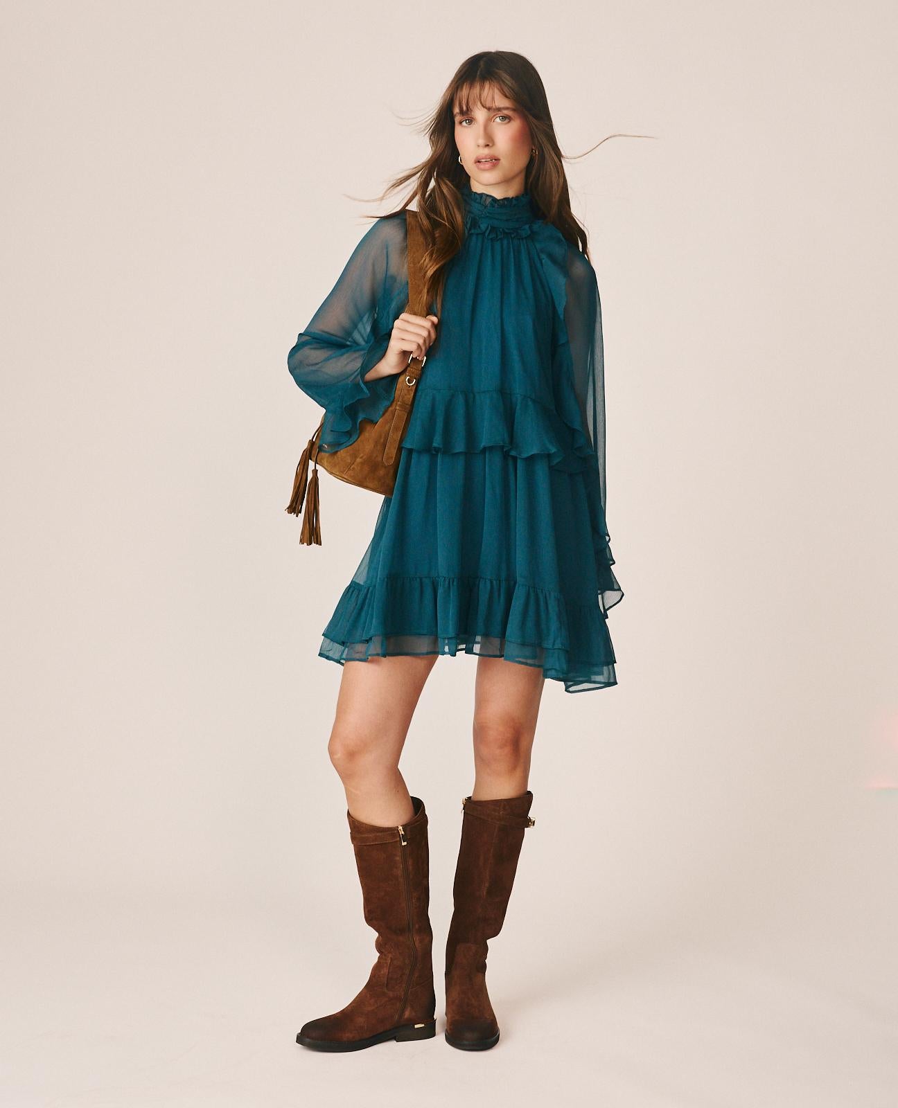 alma-en-pena-ruffle-mini-dress-chiffon-minikleid-blau image 1