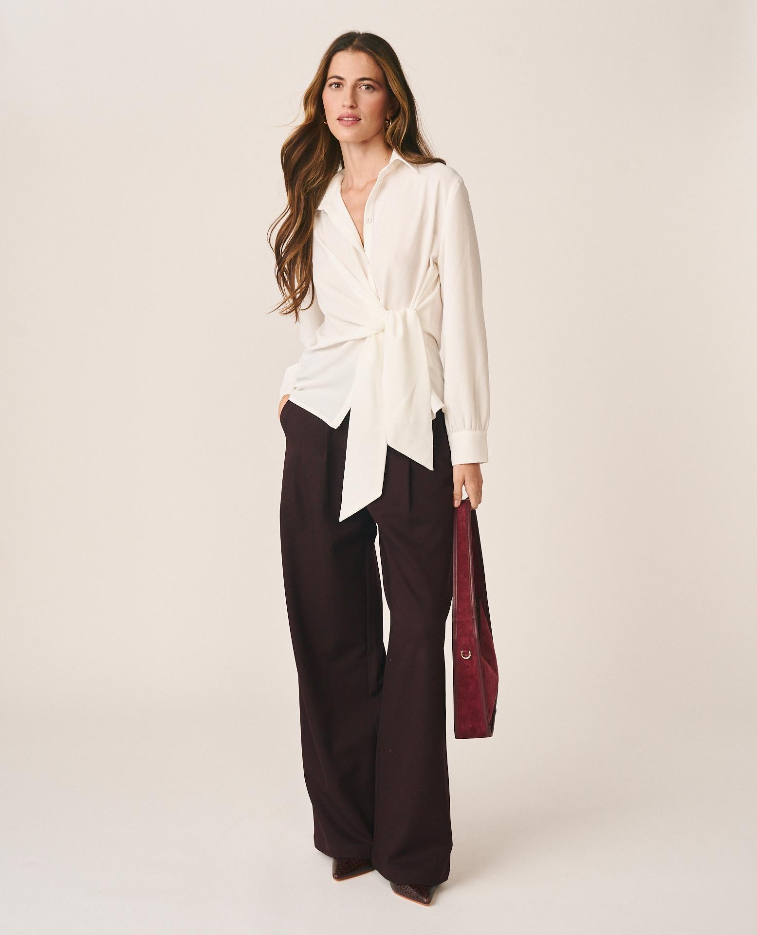 alma-en-pena-satin-shirt-bluse-mit-schleife-wei image 2