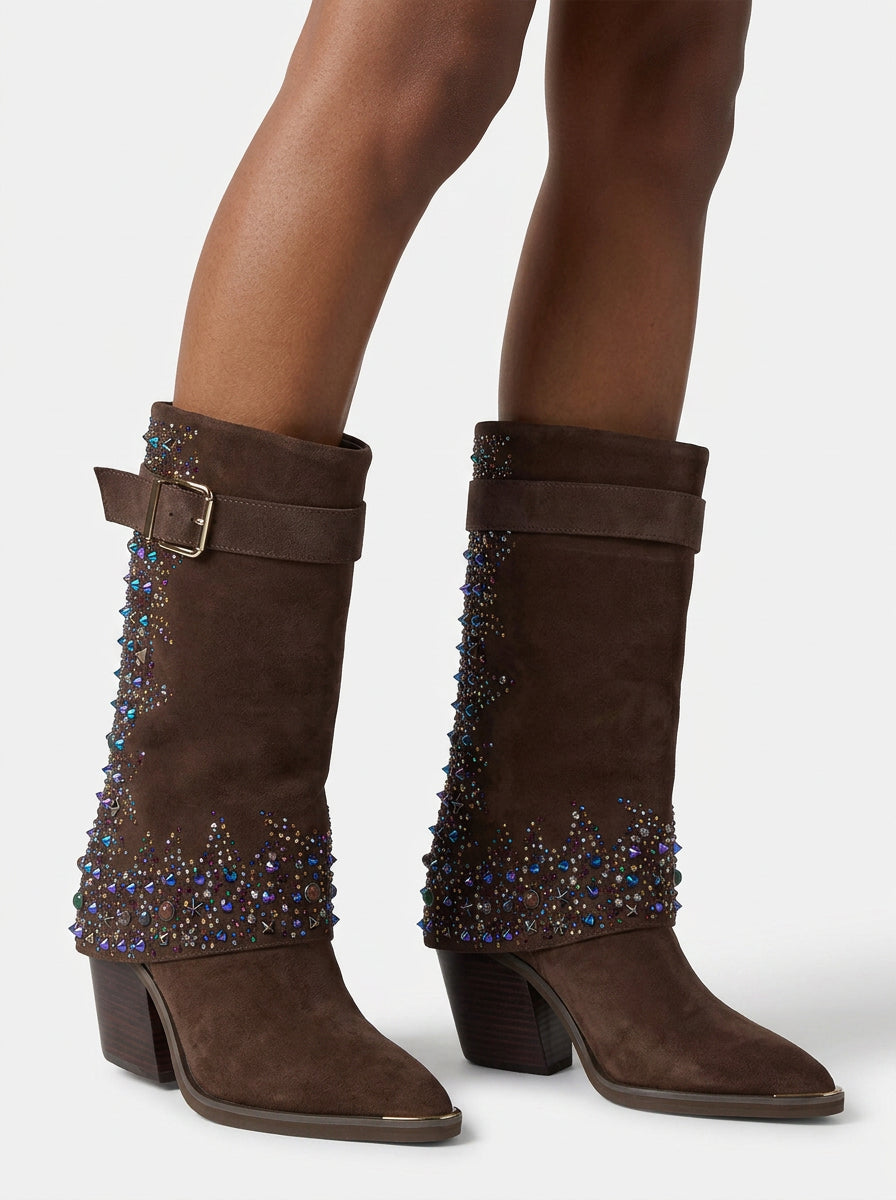 alma-en-pena-stiefelette-cowboy-braun-mit-strass-und-blockabsatz-8-cm image 5