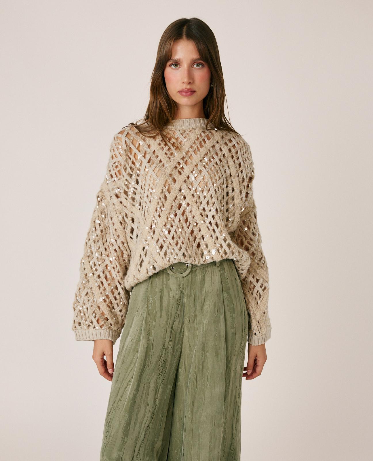 alma-en-pena-pailletten-pullover-braun-strickpullover-mit-rundhals image 1