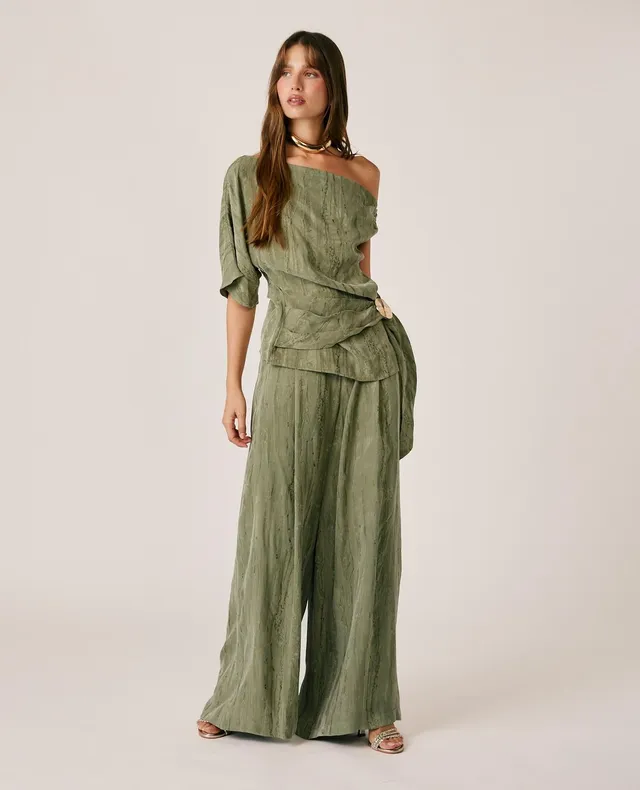 alma-en-pena-jacquard-hose-wide-leg-high-waist-in-khaki image 1
