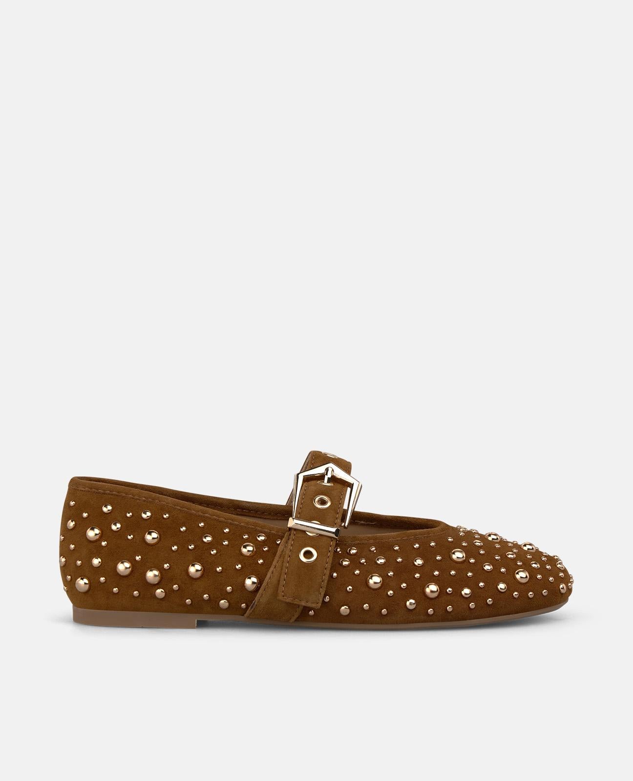alma-en-pena-suede-ballerinas-mit-nieten-in-camel image 1
