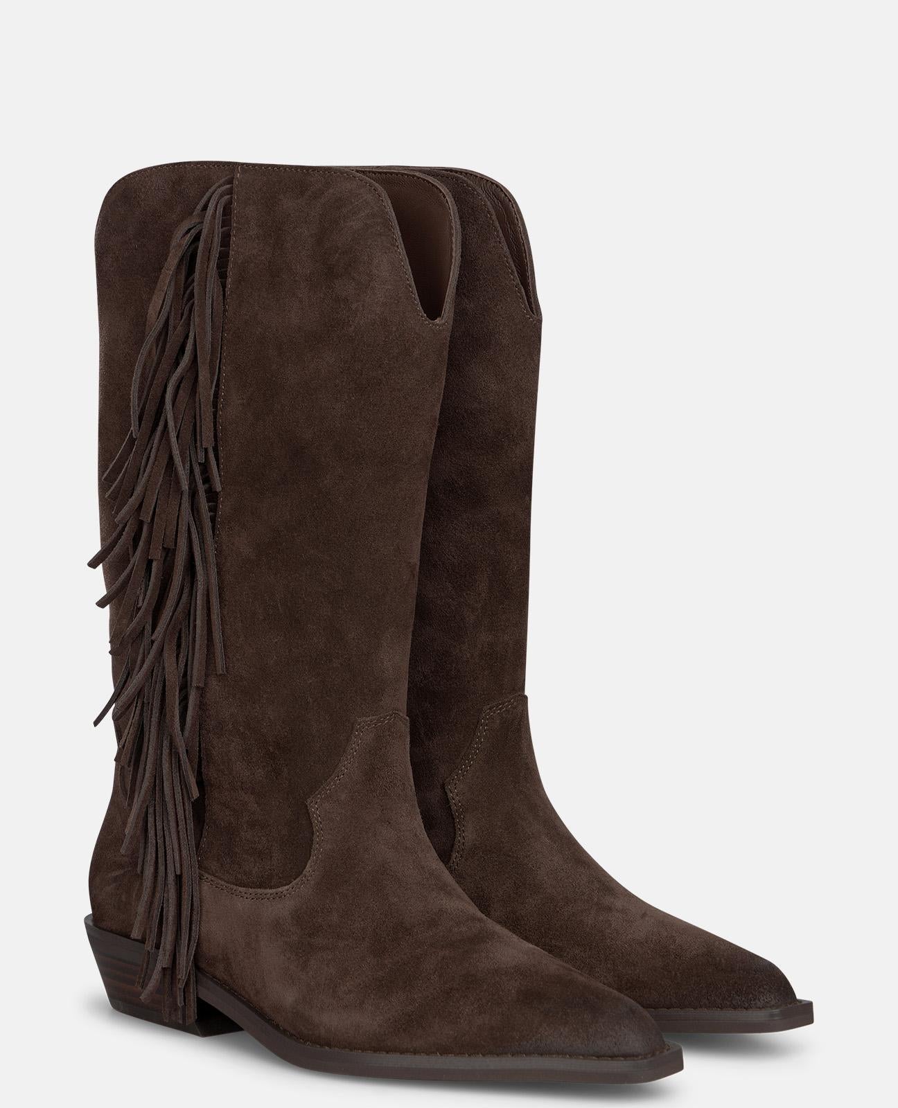 alma-en-pena-suede-cowboy-boots-mit-fransen-braun-damen-boots-flach-3-5-cm image 2