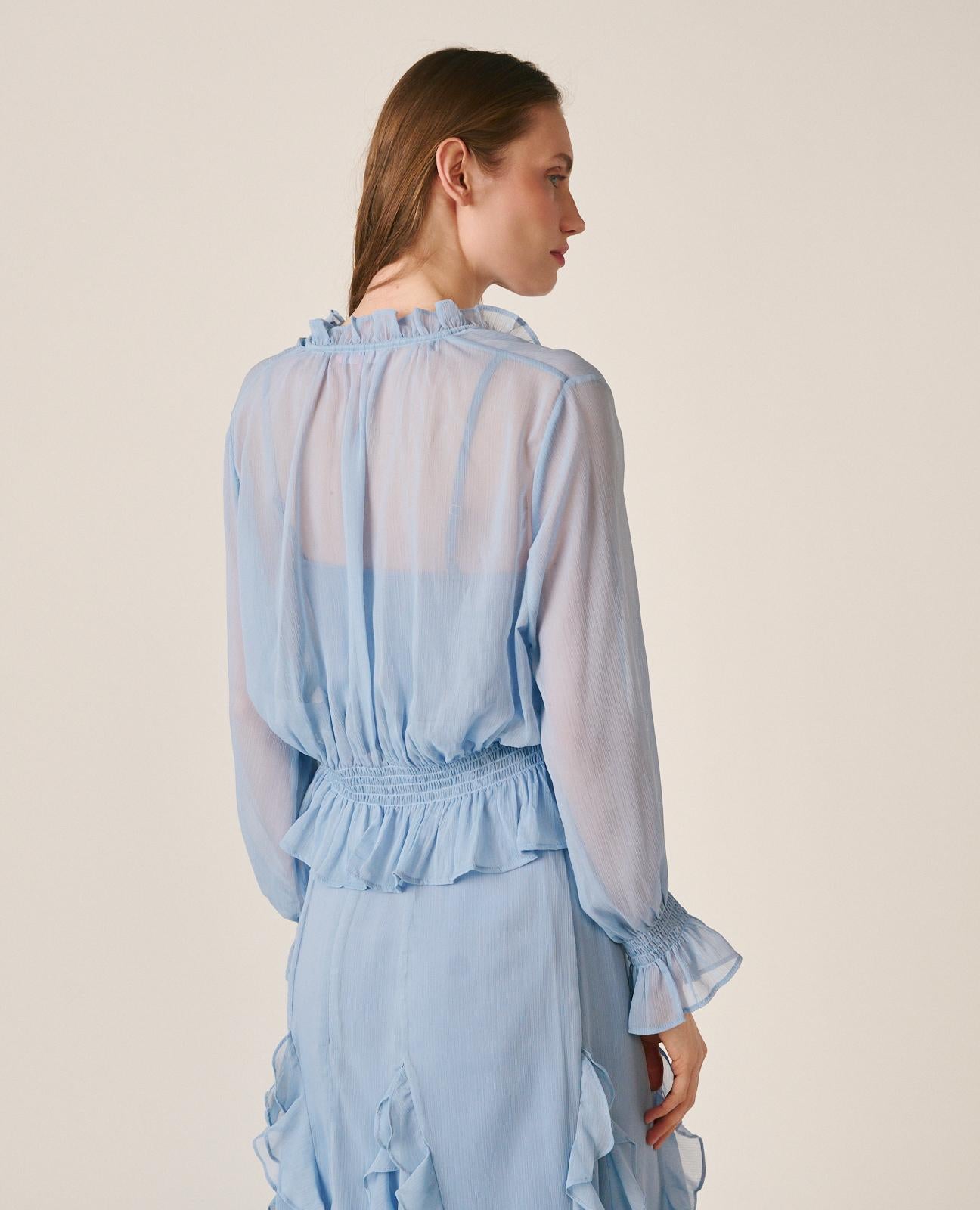 alma-en-pena-bluse-langarm-chiffon-hellblau-mit-r-schen-und-knopfleiste image 7