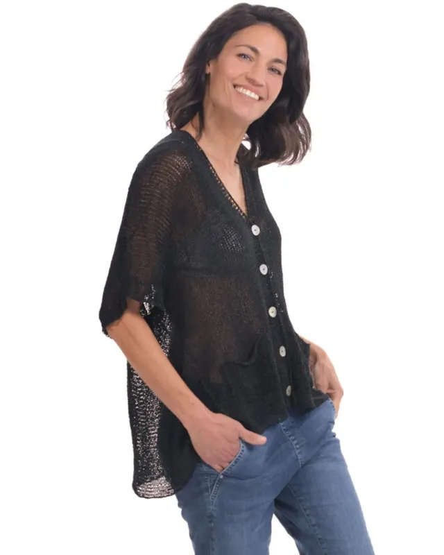 alembika-luxe-cardigan-schwarz-kurzarm-strickjacke image 1