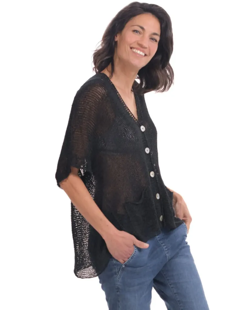alembika-luxe-cardigan-schwarz-kurzarm-strickjacke image 1
