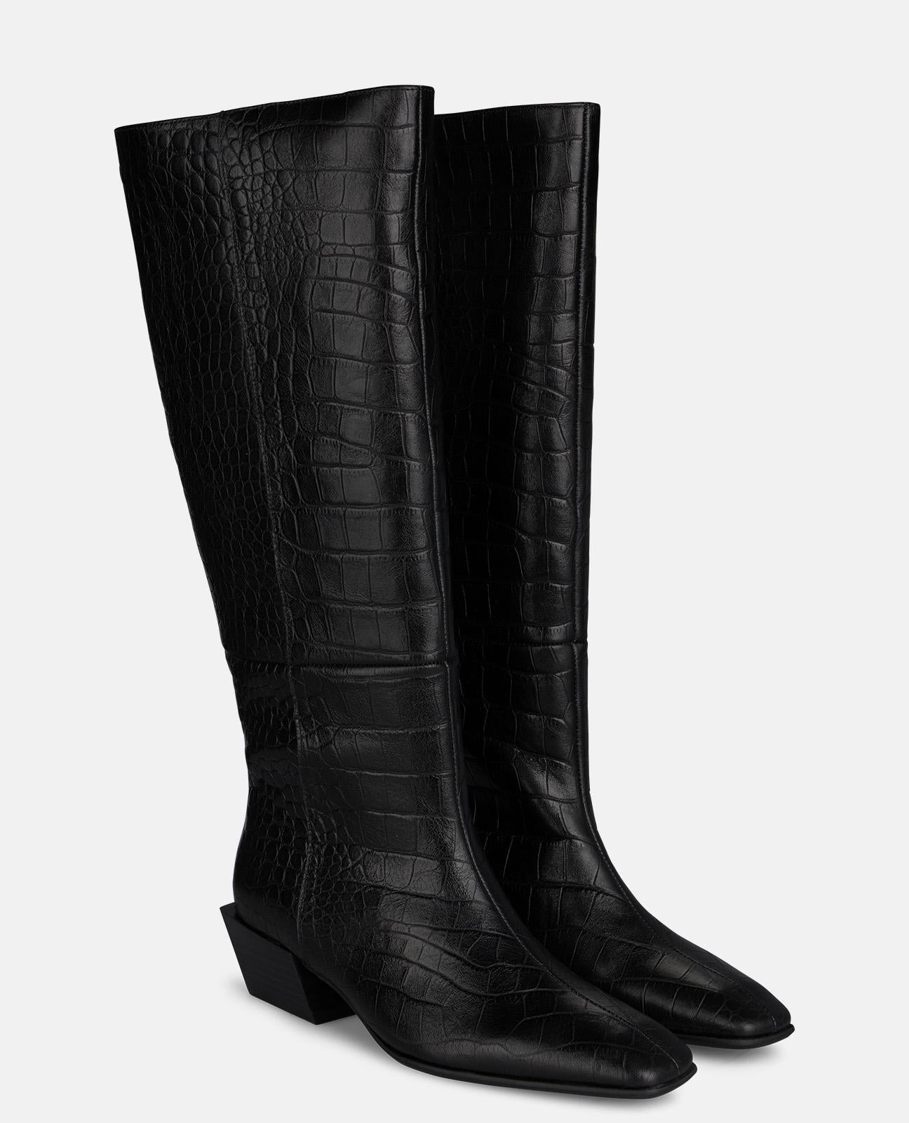 alma-en-pena-animal-print-lederstiefel-mit-blockabsatz-schwarz image 2