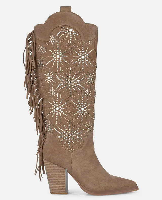 alma-en-pena-stiefel-mit-strass-und-fransen-9-5-cm-keilabsatz-vison image 1