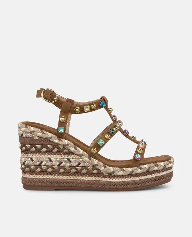 alma-en-pena-espadrille-keil-t-riemen-strass-nieten-9-5-cm-caramelo image 1