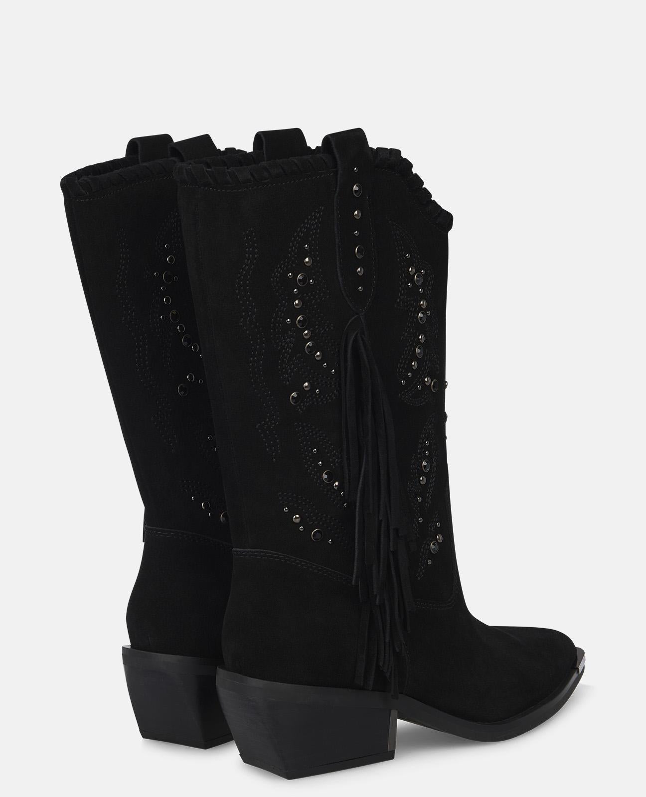 alma-en-pena-flache-stiefelette-mit-fransen-4-5-cm-schwarz image 3