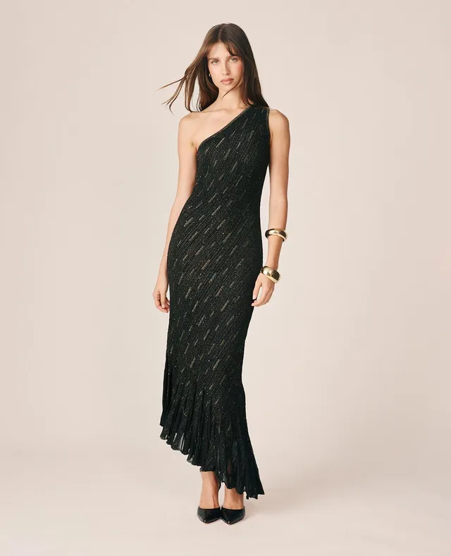 alma-en-pena-fancy-ribbed-midi-kleid-schwarz-glitzer image 1