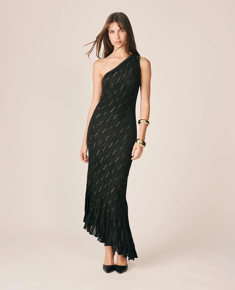 alma-en-pena-fancy-ribbed-midi-kleid-schwarz-glitzer image 1