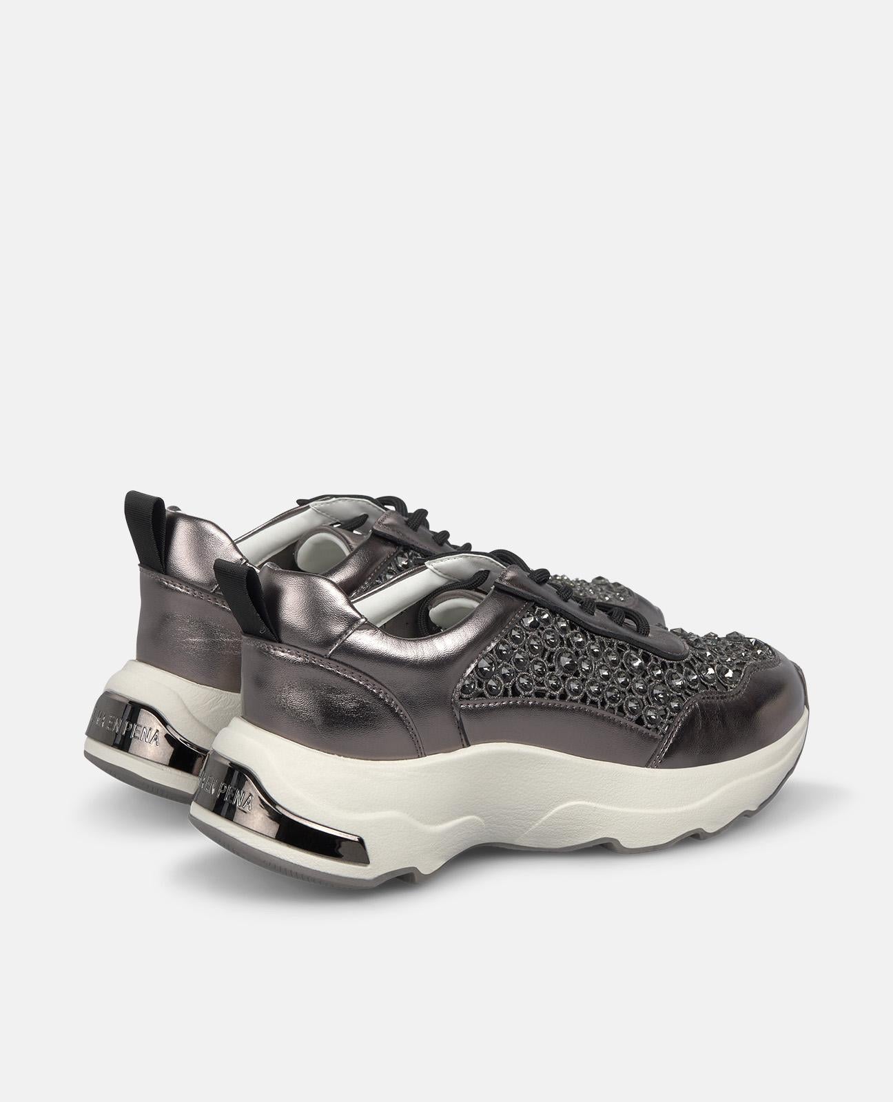 alma-en-pena-sport-plateau-sneaker-in-silber-mit-strass-mesh-und-4-5-cm-sohle image 3