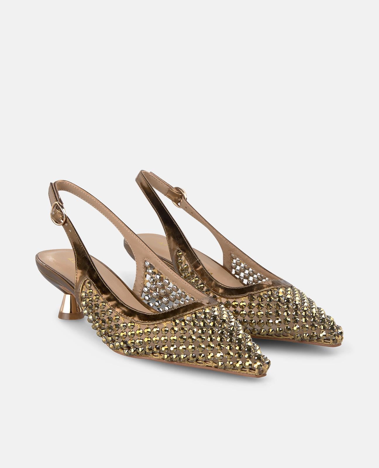 alma-en-pena-metallic-effect-mesh-slip-on-shoe-slingpumps-bronze-4-cm image 1