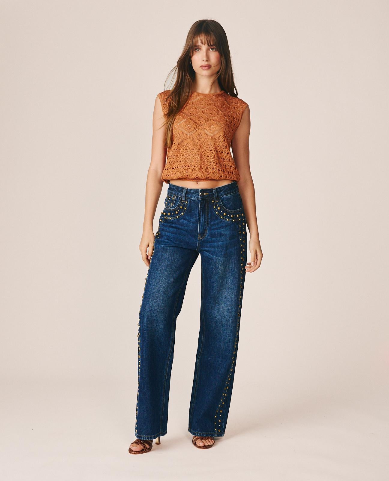 alma-en-pena-metallic-stud-jeans-straight-leg-high-rise-damen image 3