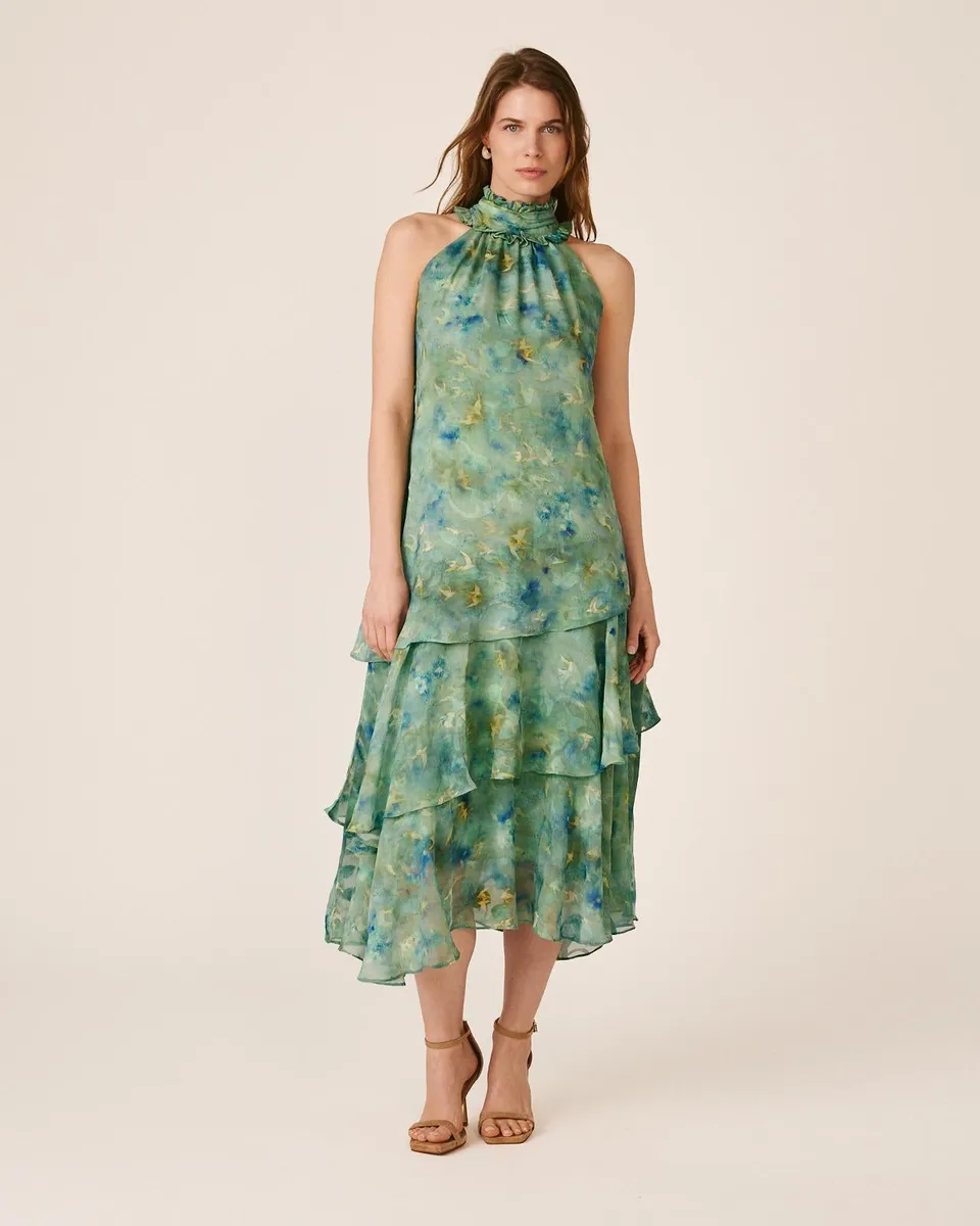 alma-en-pena-ruffle-chiffon-dress-midi-kleid-gr-n image 1