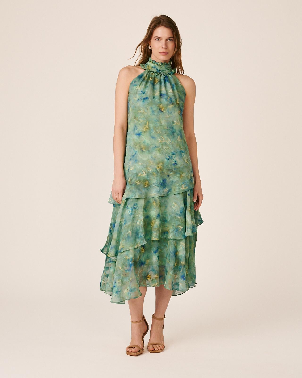 alma-en-pena-ruffle-chiffon-dress-midi-kleid-gr-n image 1
