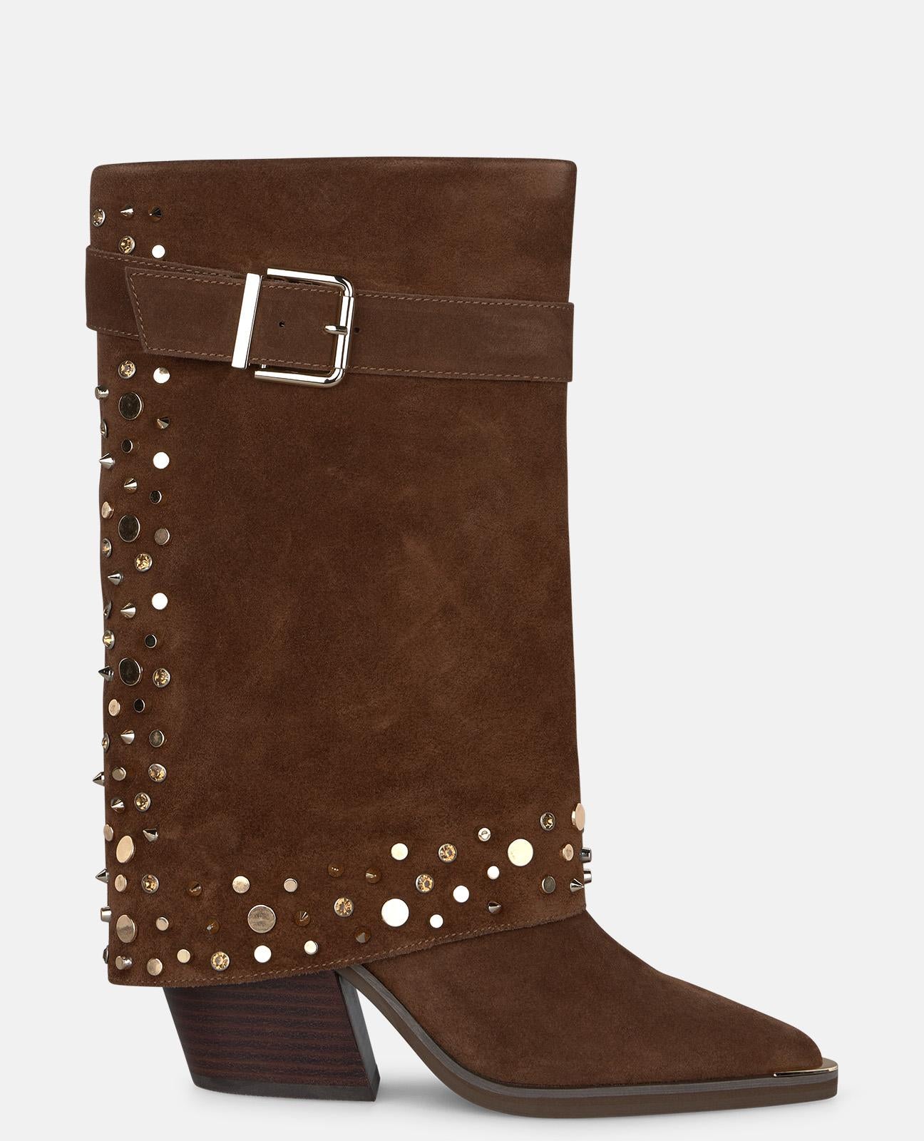 alma-en-pena-stiefel-wildleder-camel-nieten-und-schnalle-8-cm-blockabsatz image 2
