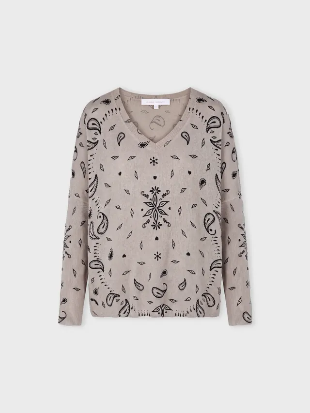 absolut-camille-poncho-pullover-v-ausschnitt-100-kaschmir-beige-bandana-print image 1