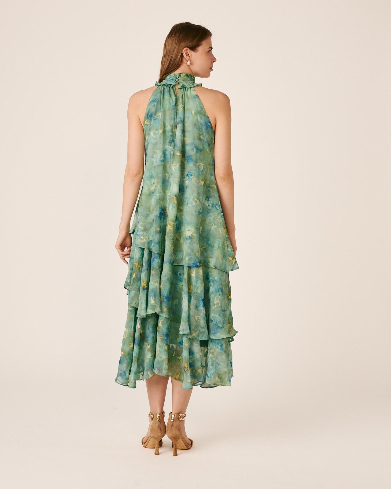 alma-en-pena-ruffle-chiffon-dress-midi-kleid-gr-n image 7