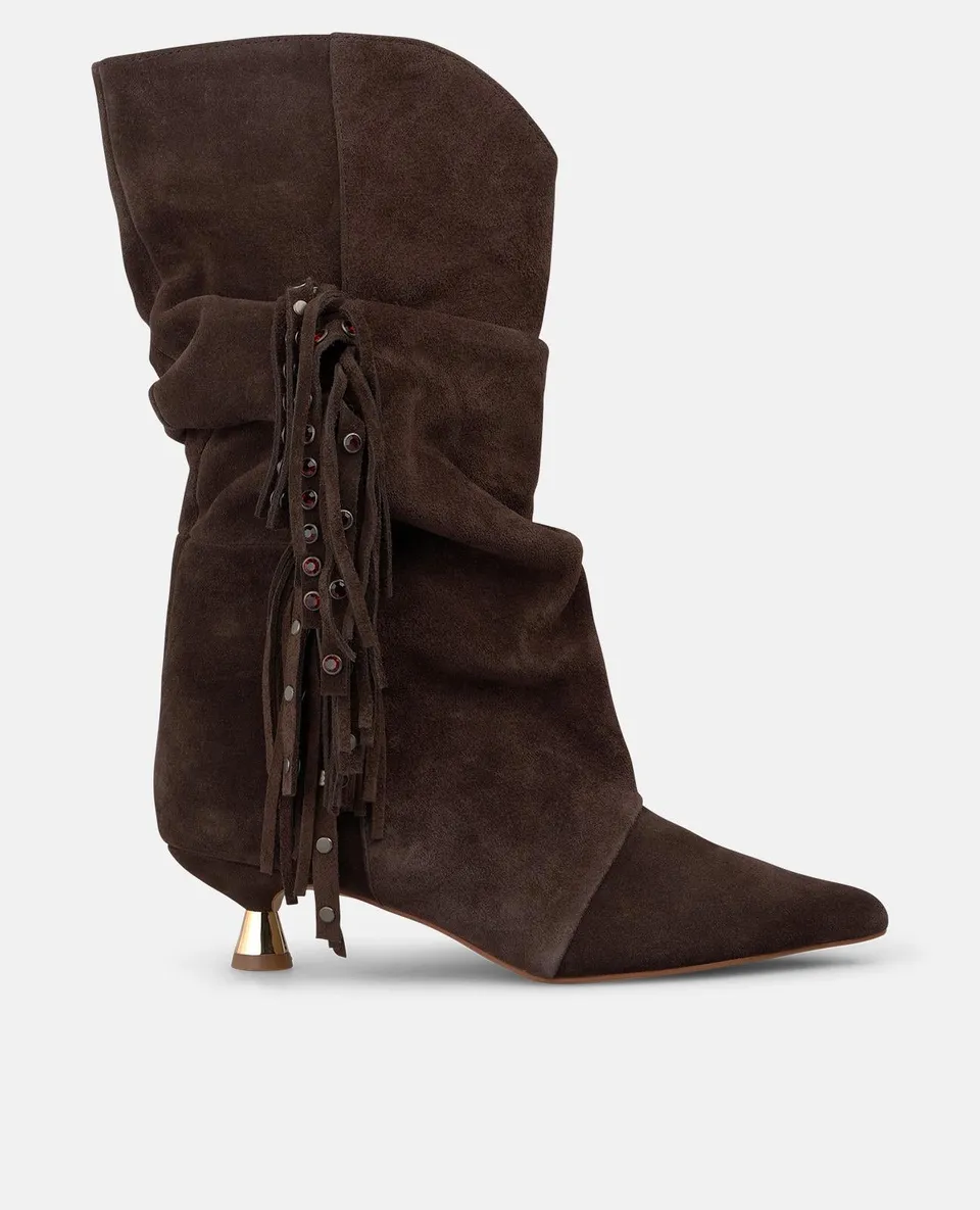 alma-en-pena-suede-ankle-boots-mit-fransen-braune-stiefeletten-mit-blockabsatz image 1