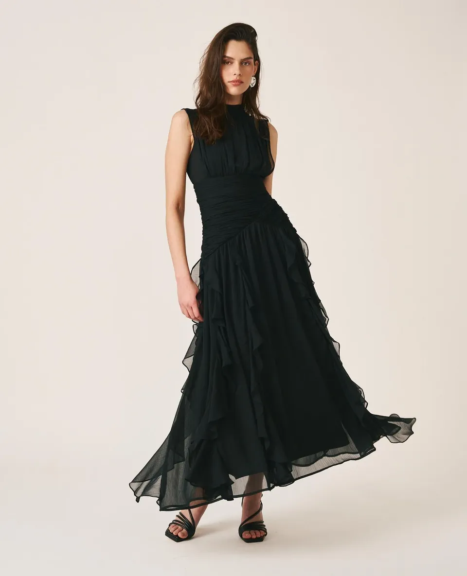 alma-en-pena-maxikleid-mit-r-schen-schwarz image 1