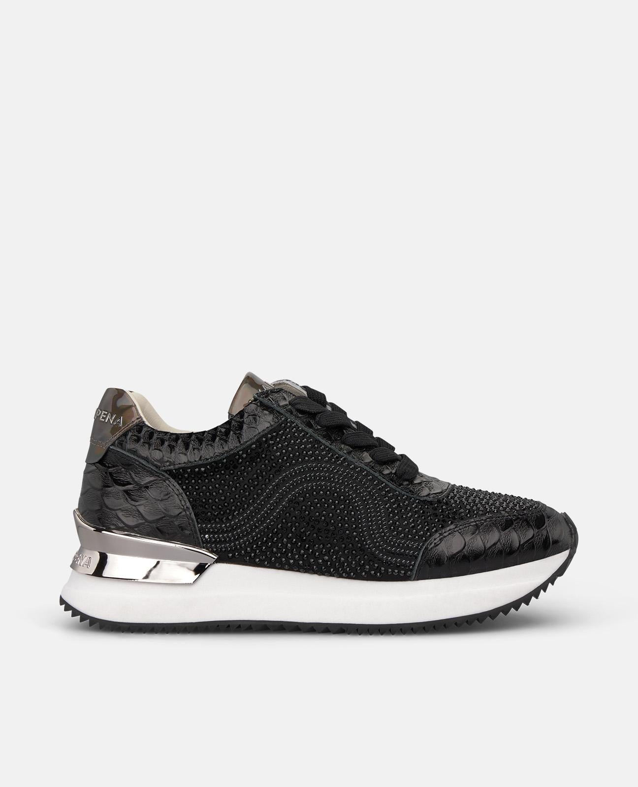 alma-en-pena-metallic-sneakers-mit-strass-damen-sneaker-schwarz-4-cm-plateau image 1