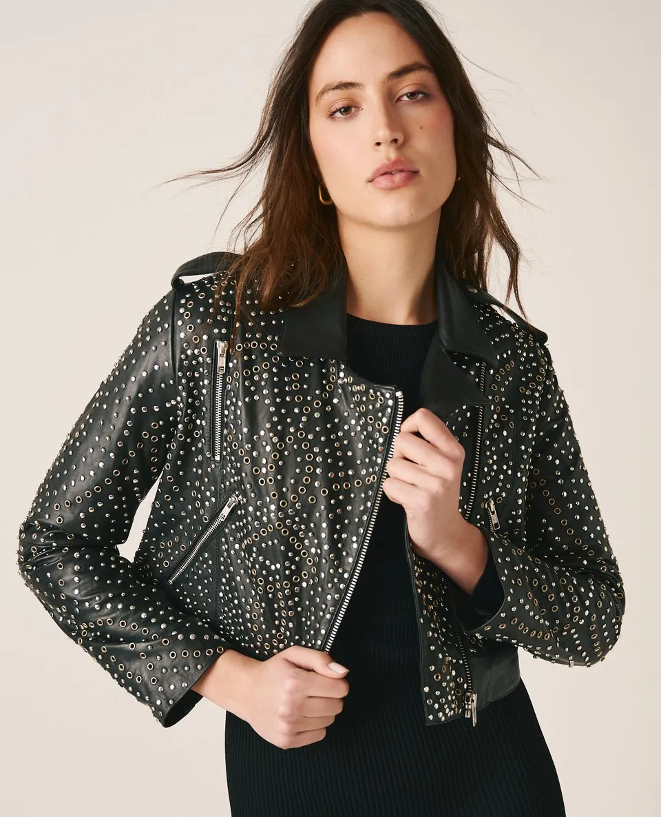alma-en-pena-bikerjacke-mit-openwork-nieten-damen image 1