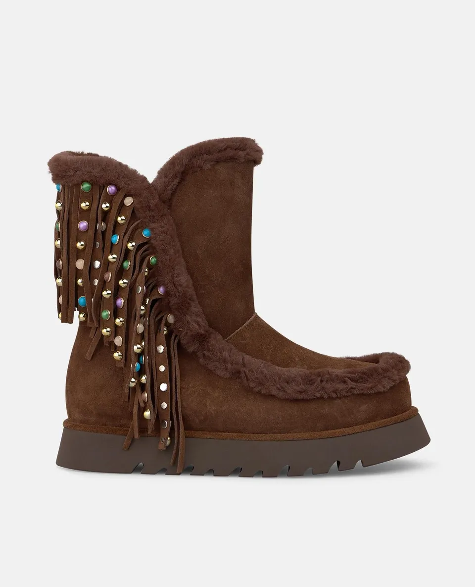 alma-en-pena-apr-s-ski-boots-camel-aus-velours-mit-strass-fransen image 1