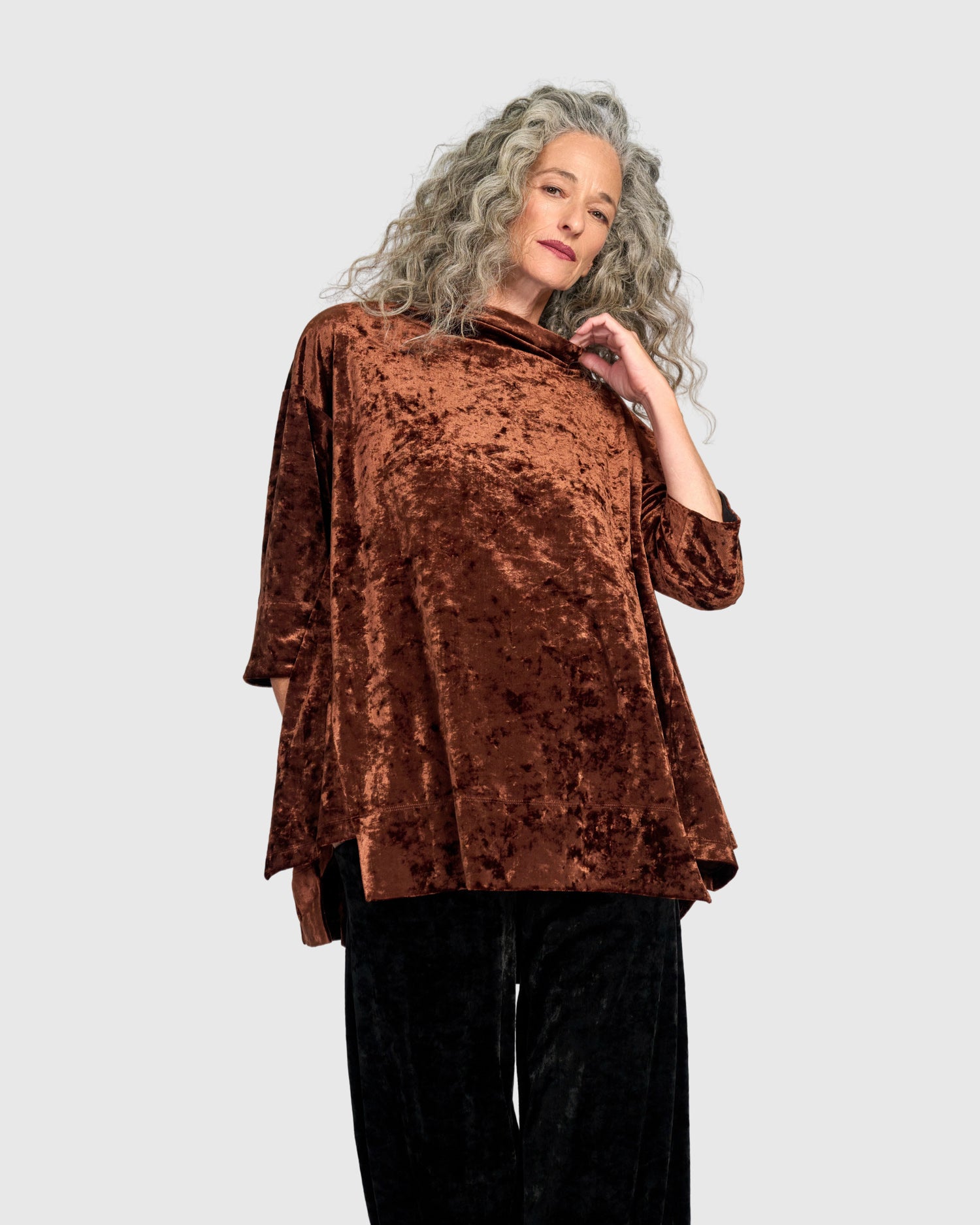 alembika-crushed-velvet-trapeze-top-tunika-maple image 1