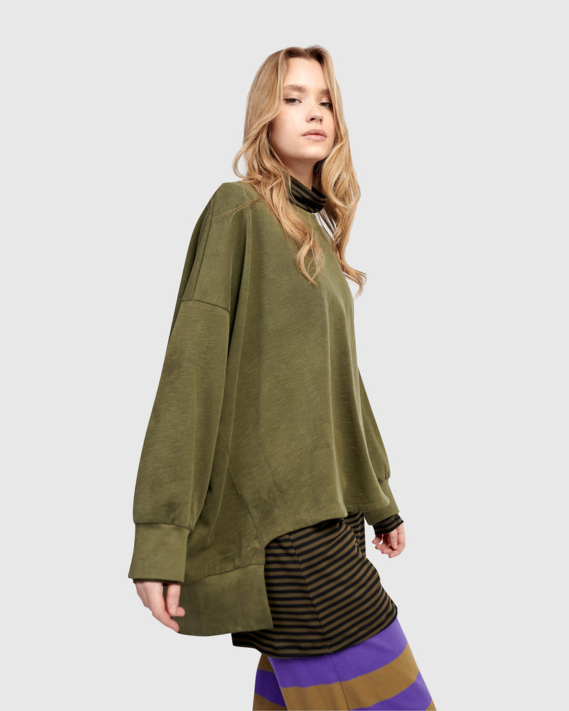 alembika-urban-kasbah-crewneck-top-olive-oversize-tunika image 1