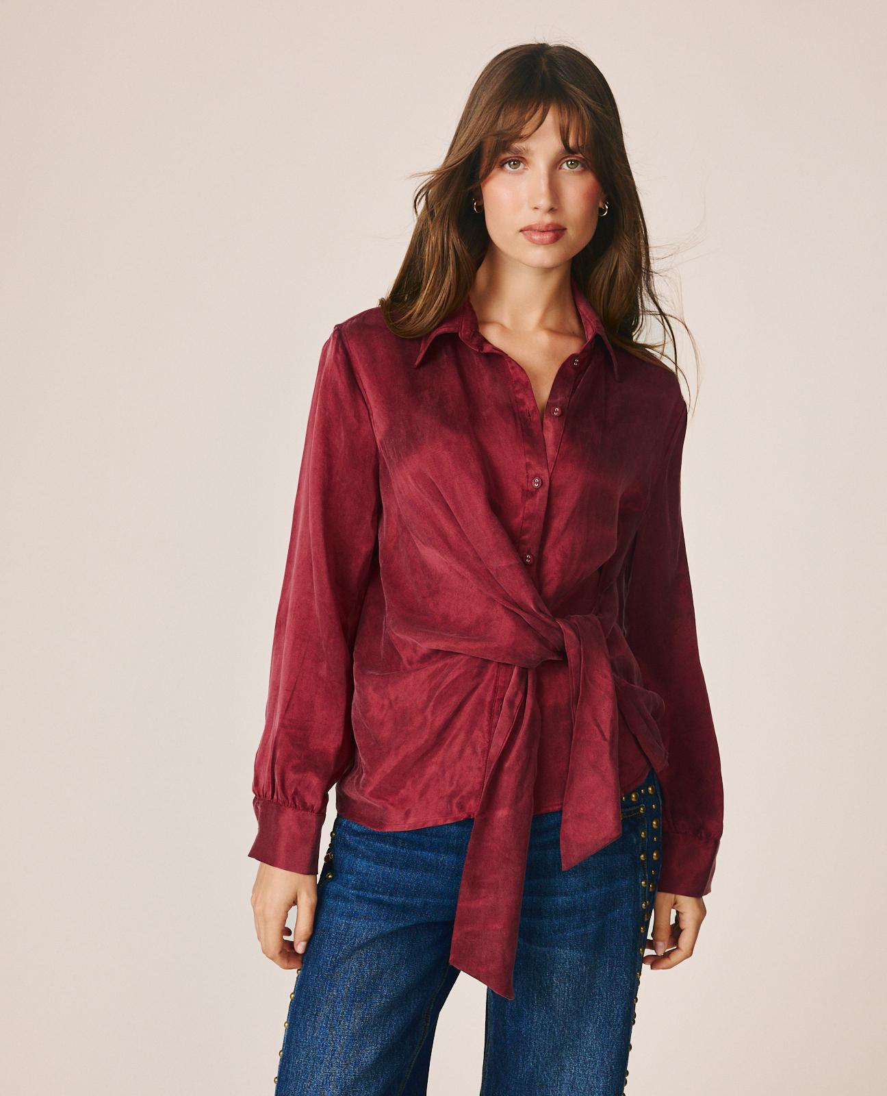 alma-en-pena-satin-shirt-style-bluse-bordeaux-lyocell image 1