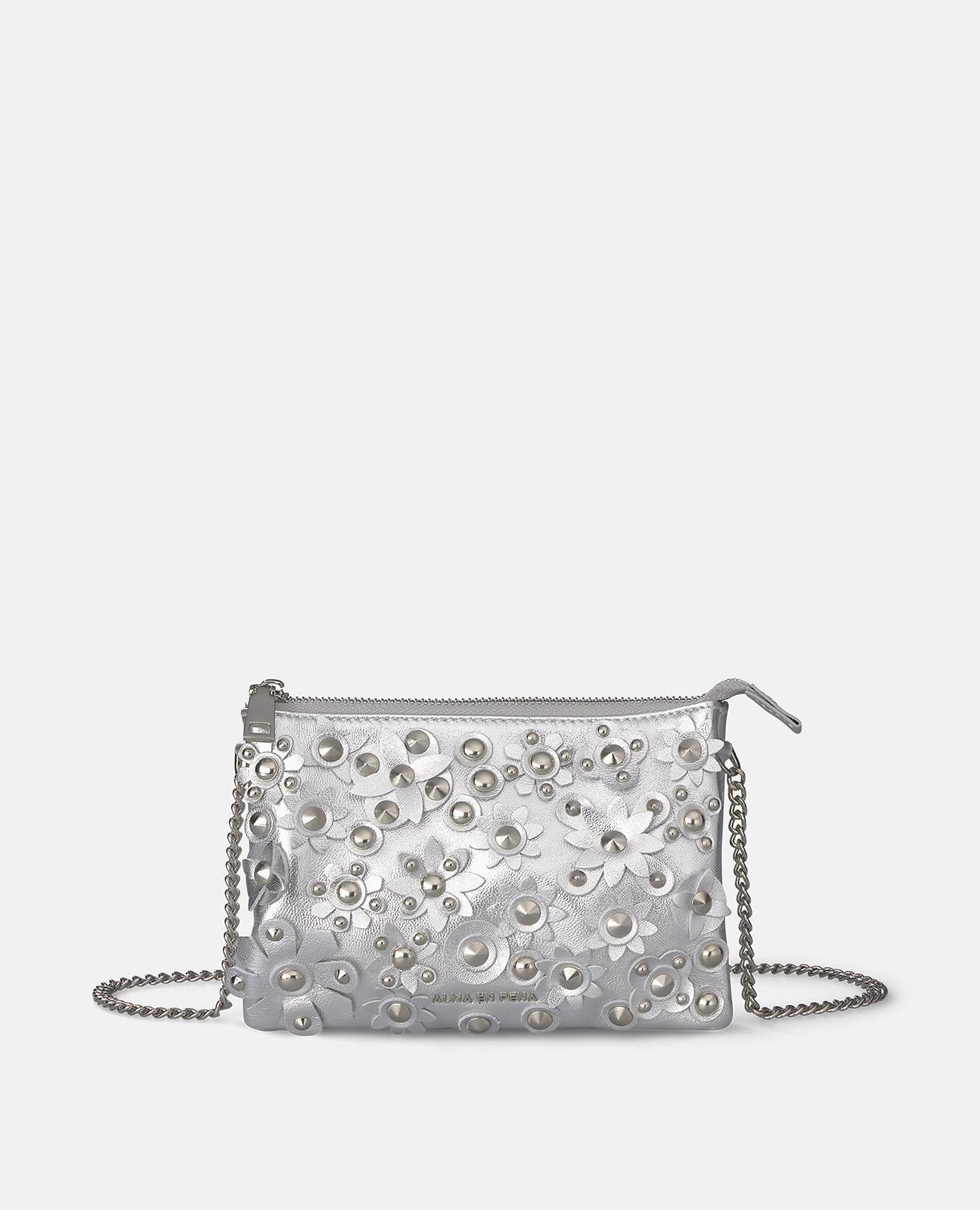 alma-en-pena-flowers-umh-ngetasche-silber-leder-mit-blumen image 1