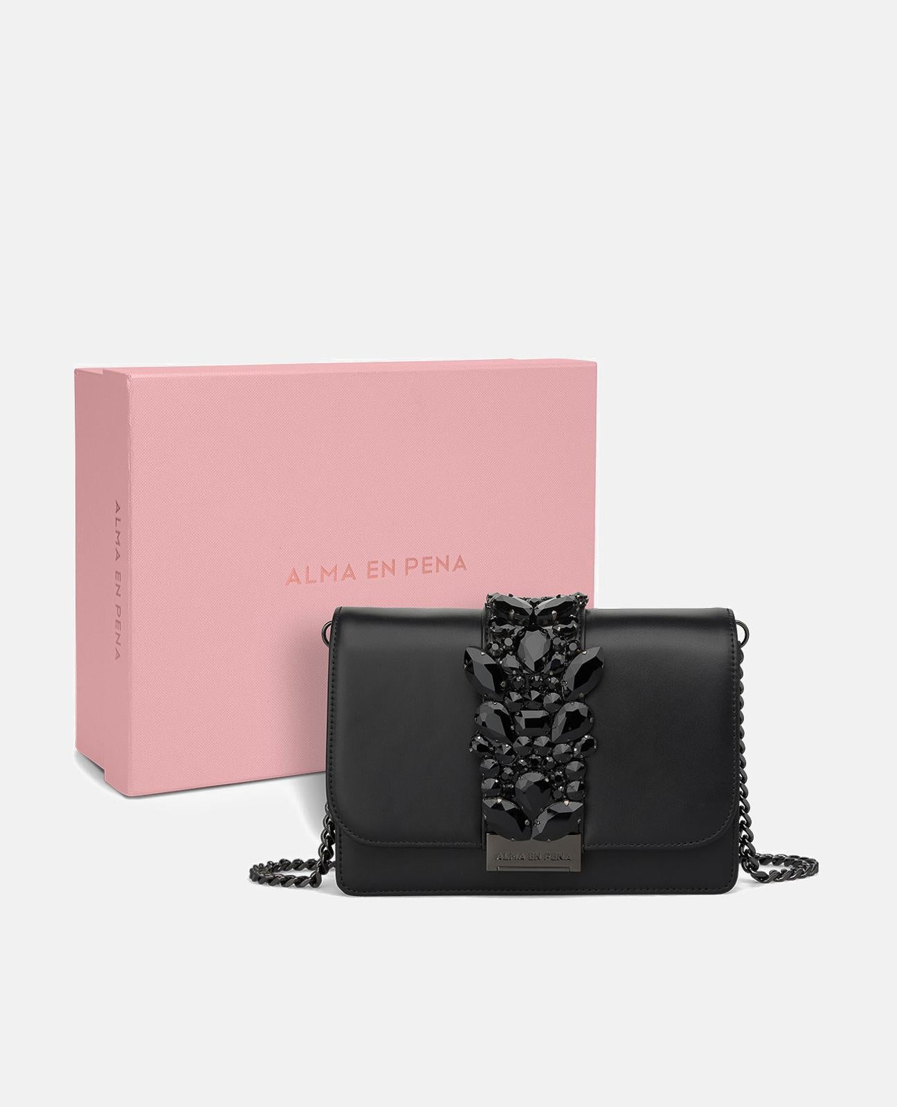 alma-en-pena-clutch-mit-strass-leder-schwarz-kette image 4