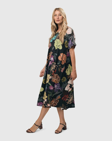alembika-bali-trapeze-dress-leaves-multi-damen-a-linien-kleid-midi image 8
