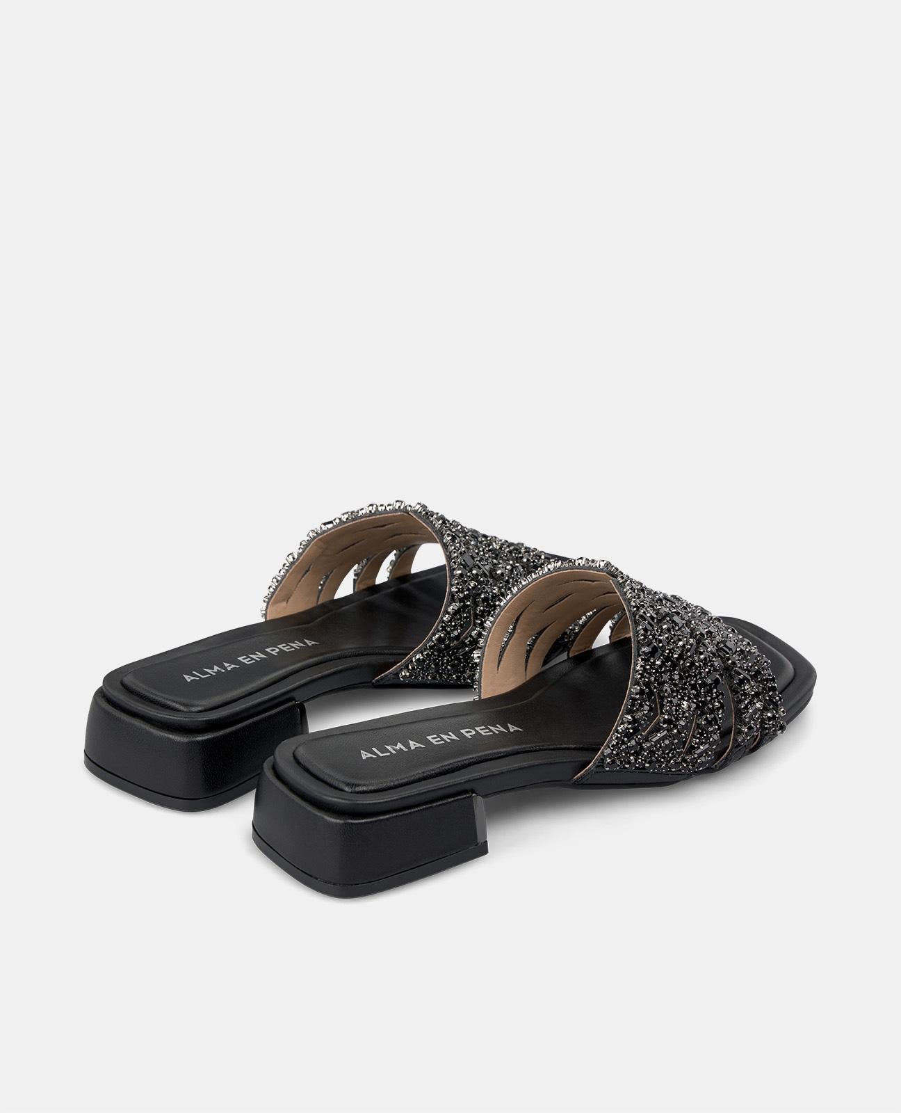alma-en-pena-flache-strass-sandale-riemen-sandale-3-5-cm-in-schwarz image 3