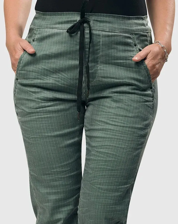 alembika-pinstripe-iconic-stretch-jeans-teal-mid-rise-tapered image 1
