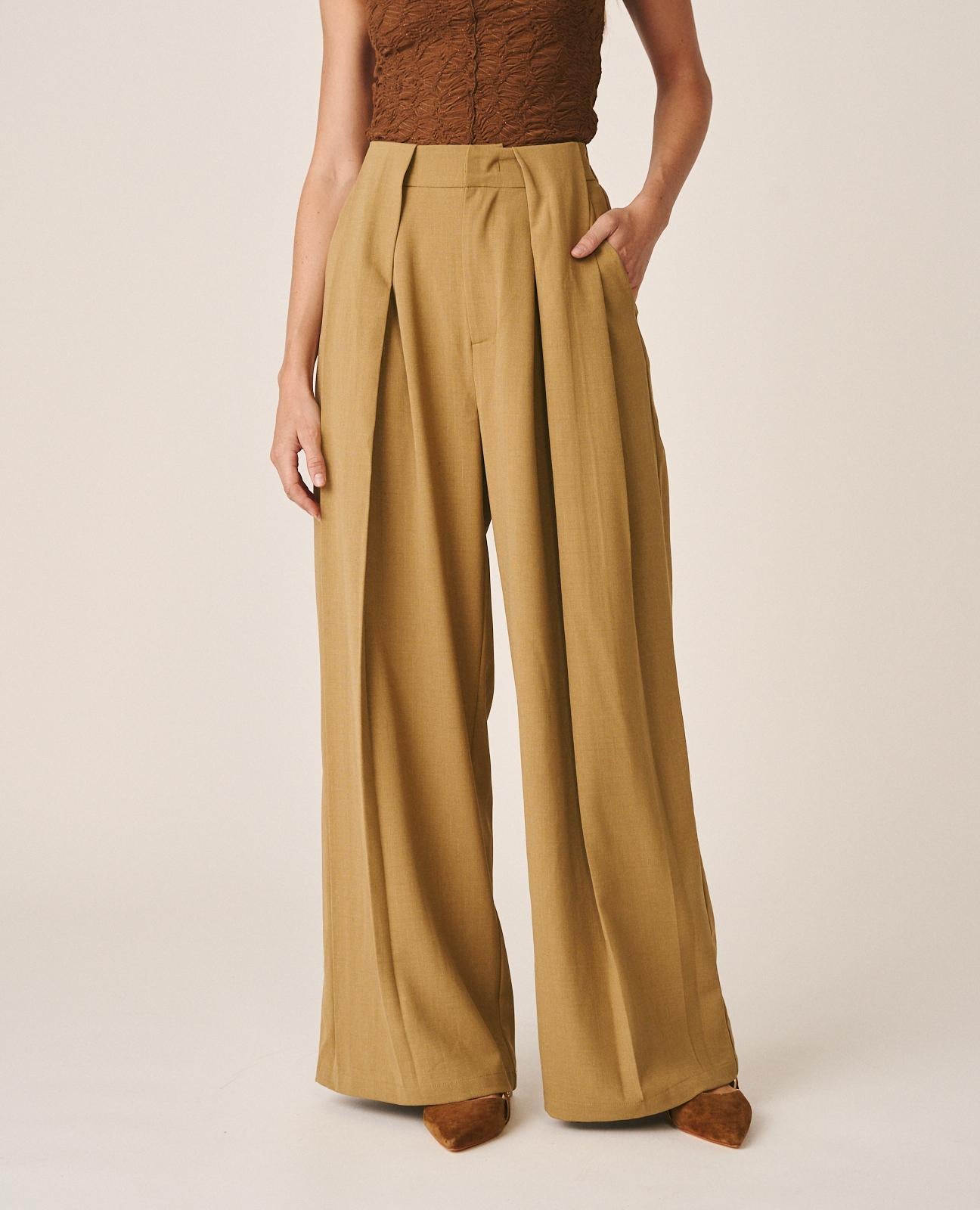 alma-en-pena-wide-leg-twill-hose-beige-high-waist image 3