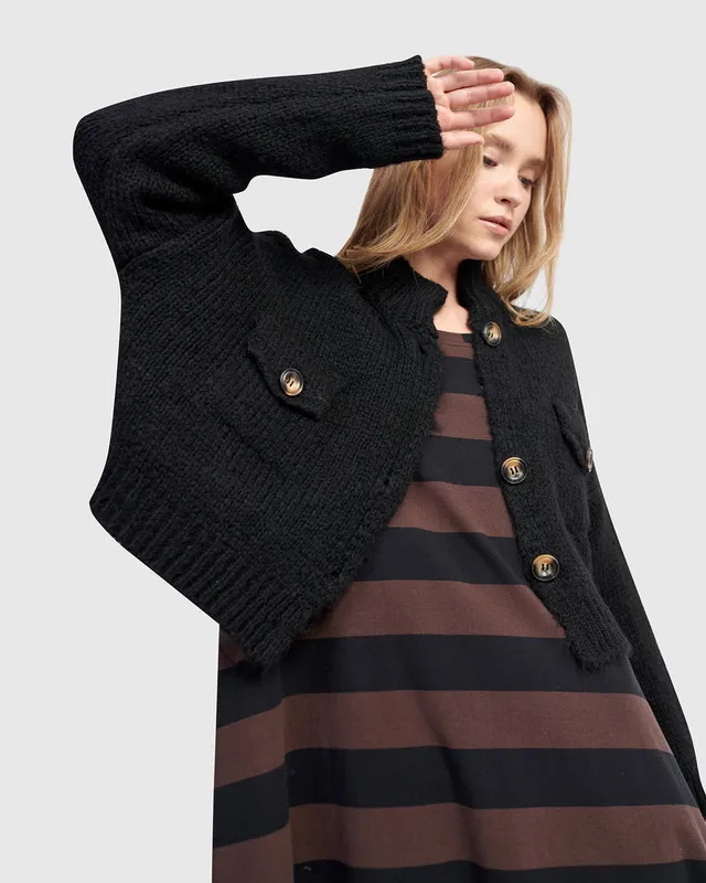 alembika-trucker-cardigan-schwarz-cropped-strickjacke image 1
