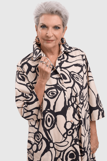 alembika-abstract-print-shirtress-creme-midi image 2
