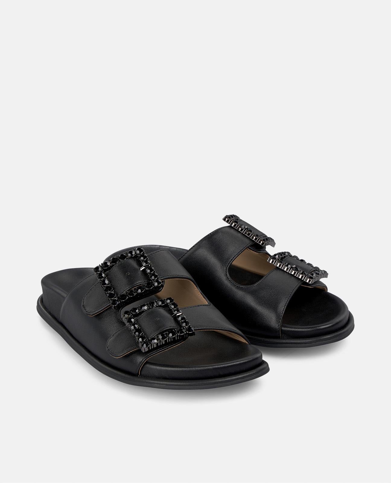 alma-en-pena-comfort-buckle-sandale-flache-damensandale-schwarz-mit-strass-schna image 2