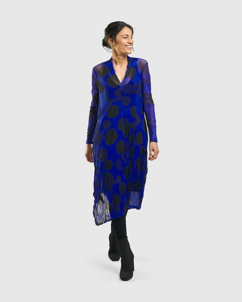 alembika-ladybug-a-linien-kleid-royalblau-mit-punkten-midikleid image 1