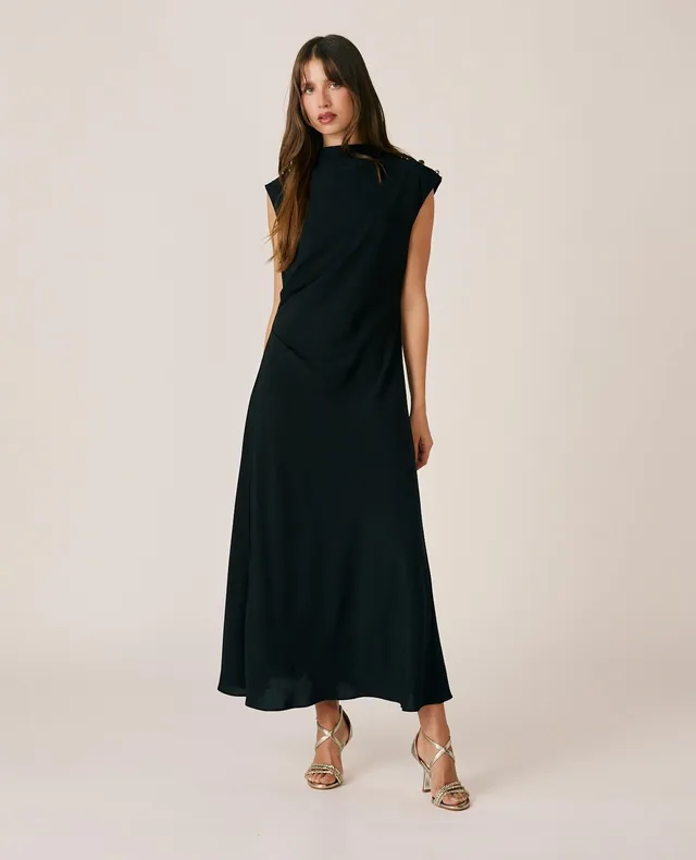 alma-en-pena-flowing-long-crepe-dress-langes-abendkleid-schwarz-drapierung image 1