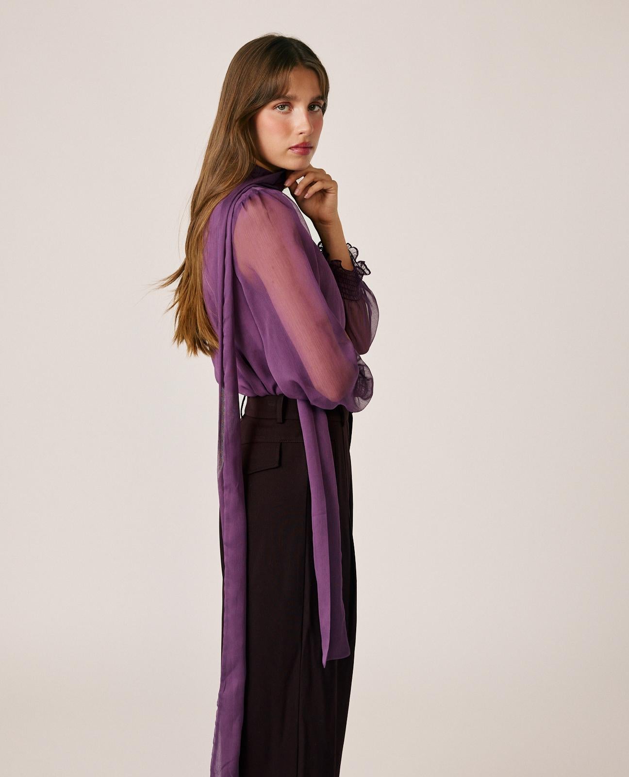 alma-en-pena-chiffon-bluse-mit-schleife-lavendel image 2