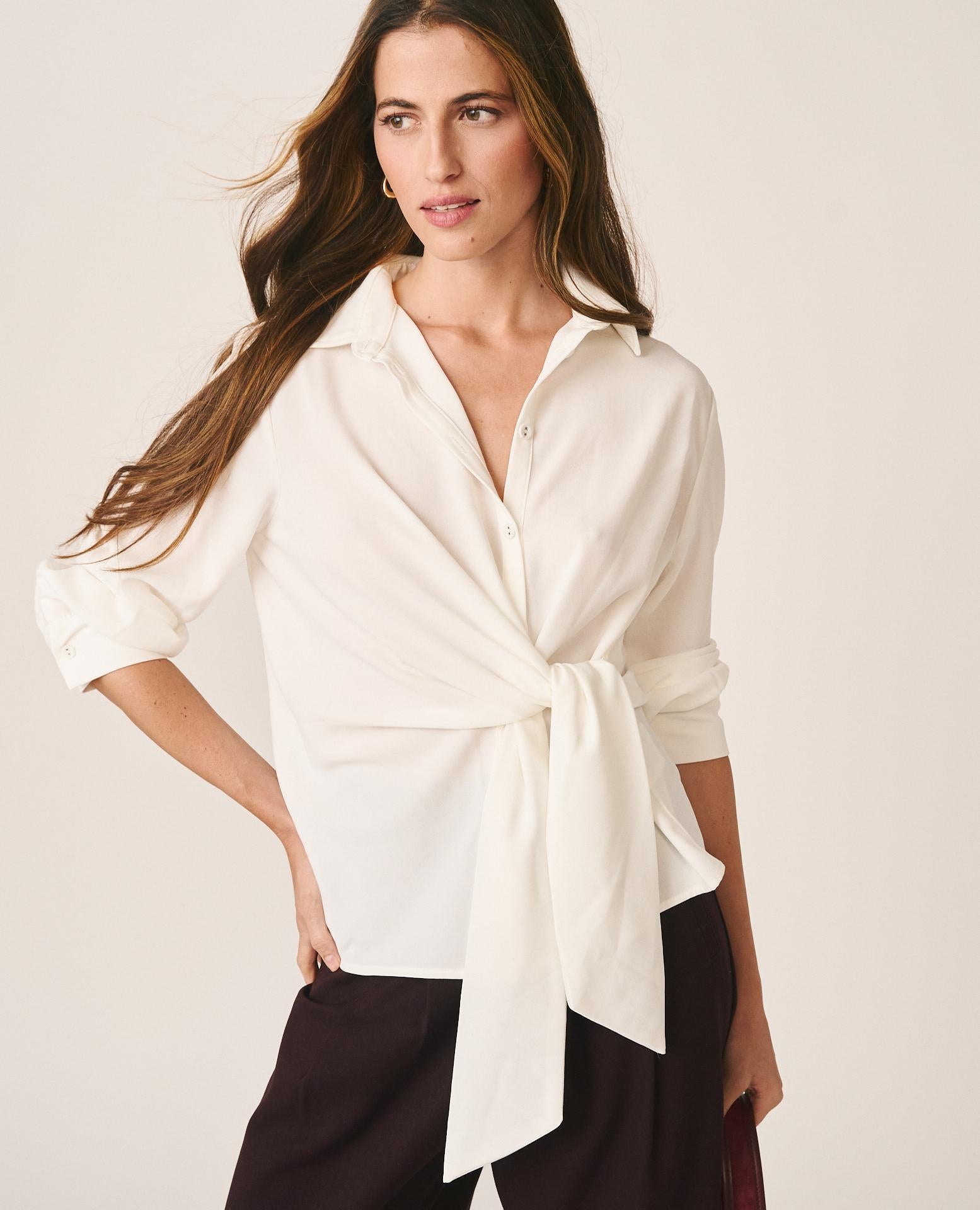 alma-en-pena-satin-shirt-bluse-mit-schleife-wei image 1