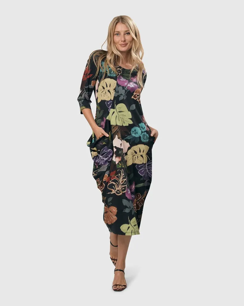 alembika-bali-draped-pocket-dress-leaves-multi-damen-jerseykleid-midi image 1