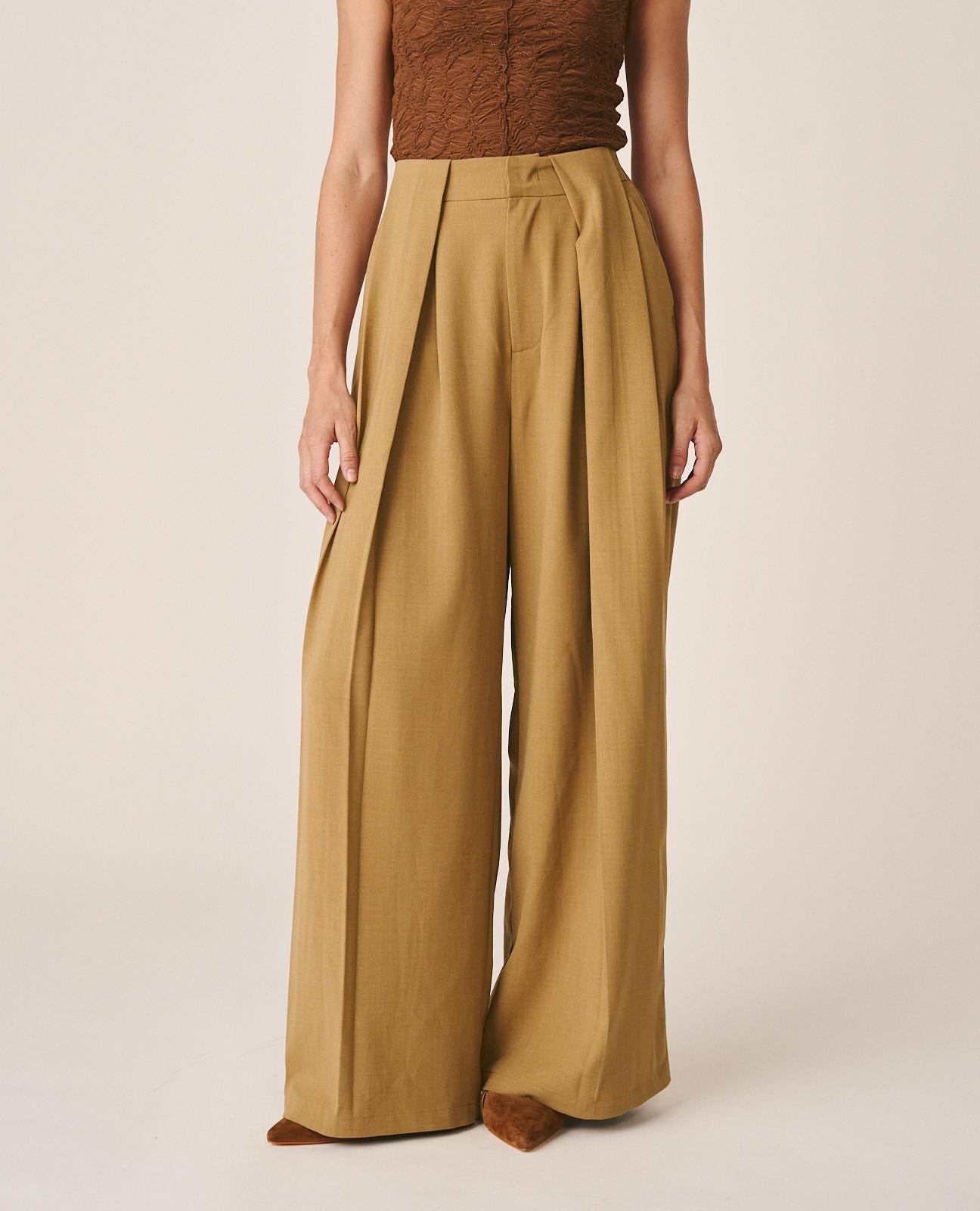 alma-en-pena-wide-leg-twill-hose-beige-high-waist image 2
