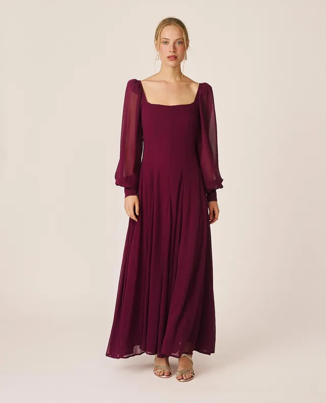 alma-en-pena-alfa-64474-chiffon-maxikleid-bordeaux-langarm image 1